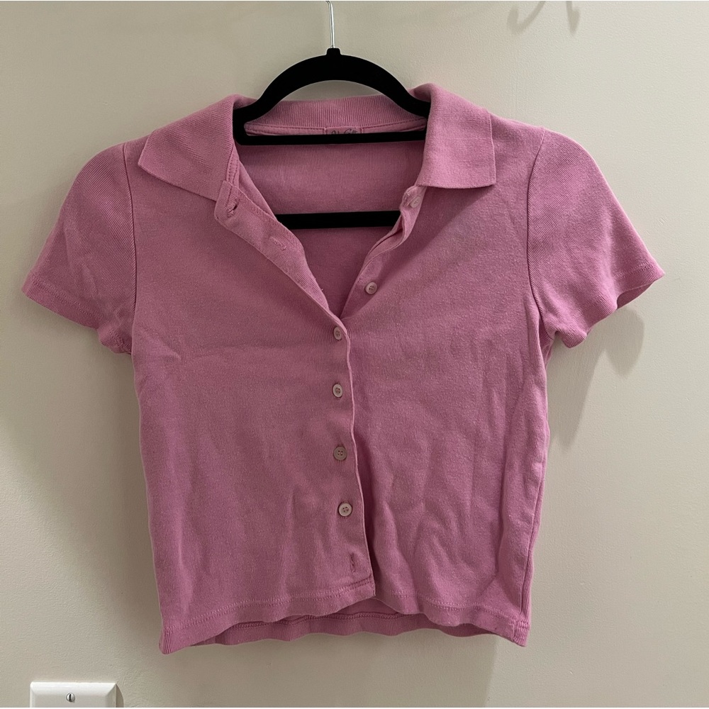 Brandy Melville Baby Pink Collared Crop Top